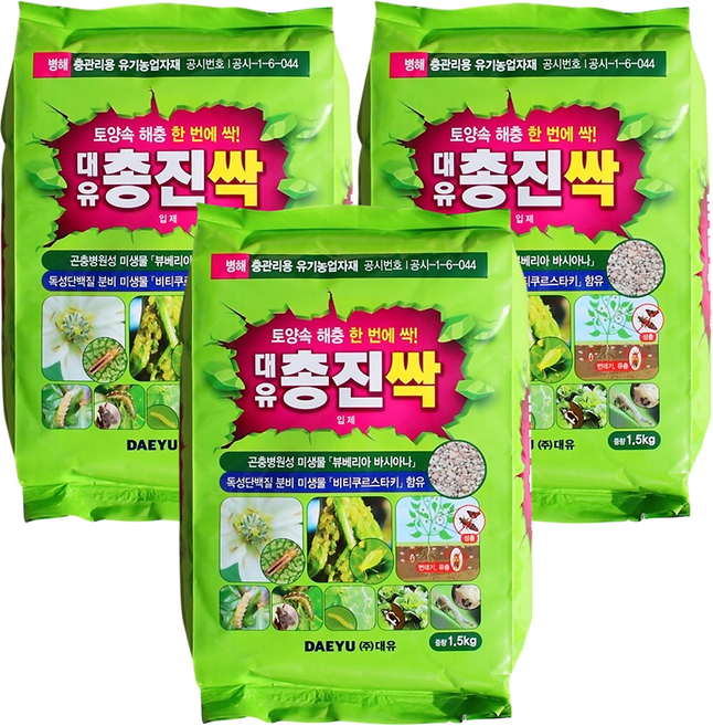 대유 총진싹 입제 1.5kg 친환경 유기농업자재 토양 병해충 관리제, 3개