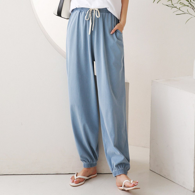 애니진 여성 여름 텐셀 조거 쿨 스판 밴딩 데님 청바지 8124