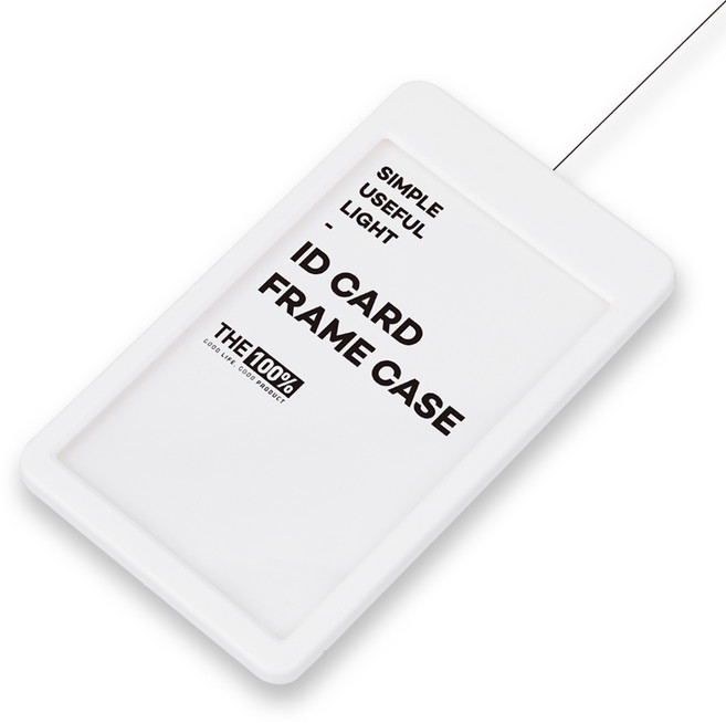 THE100% 미니멀프레임 사원증 케이스 카드 목걸이 줄 릴홀더 출입증 명찰, 화이트