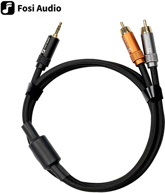 Fosi Audio 3.5mm to 2RCA 오디오 케이블 무산소동 듀얼코어 금도금 플러그 앰프 PC 스마트폰 연결용, 블랙, 1박스, 3.5mm to 2RCA 1.2m