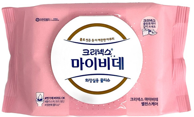유한킴벌리 크리넥스 마이비데 밸런스케어 캡형 40매 화장실용 물티슈, 1개