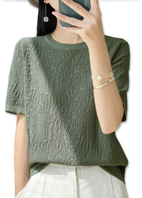 지아머트리 패턴 라운드넥 쿨링 니트티 여성 SS 여름시즌 시원한 스웨터 데일리 아이템