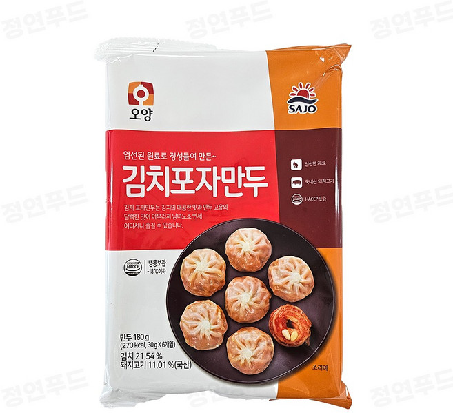사조오양 김치 포자만두 (냉동) (PC방 간식 야식 전자레인지 간편조리), 180g, 18개