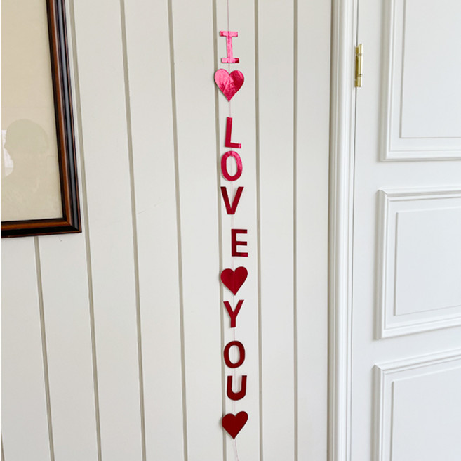 하트 아이 러브 유 버티컬 가랜드 (5색) 생일 파티 기념일 프로포즈 셀프 백일 돌상 장식, 1개, 로즈골즈