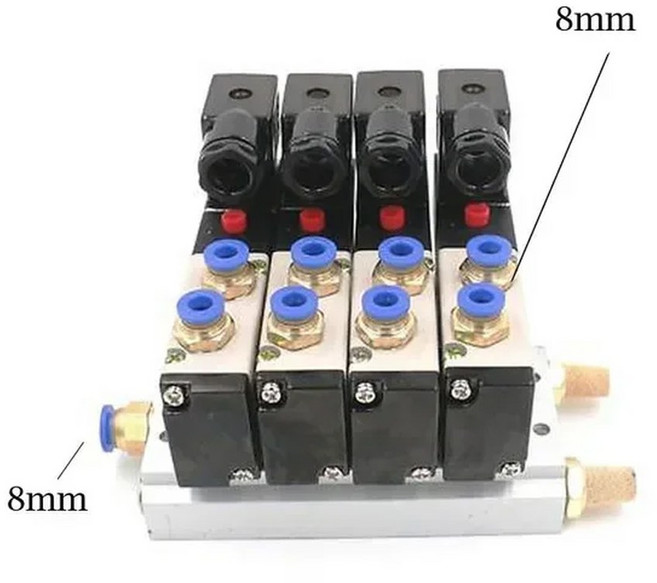 머플러 피팅 베이스 매니폴드 포함 공압 솔레노이드 밸브 블록 AC 멀티 옵션 12 V 24V DC 110 V 220V 4V210-08 2 웨이 3 웨이 46 웨이, 35) 4 Row 8mm fitting - DC24V