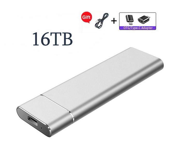 메모리카드 인터페이스 USB 하드 1TB 미니 C타입 고속 휴대용 드라이브 외장 SSD 데스크탑 노트북 휴대폰용 대용량, Silver 16TB, 1개