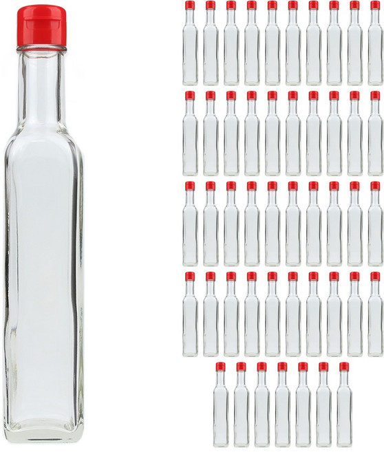 DA사각오일250 투명 유리병+원터치캡 빨강, 48개, 250ml