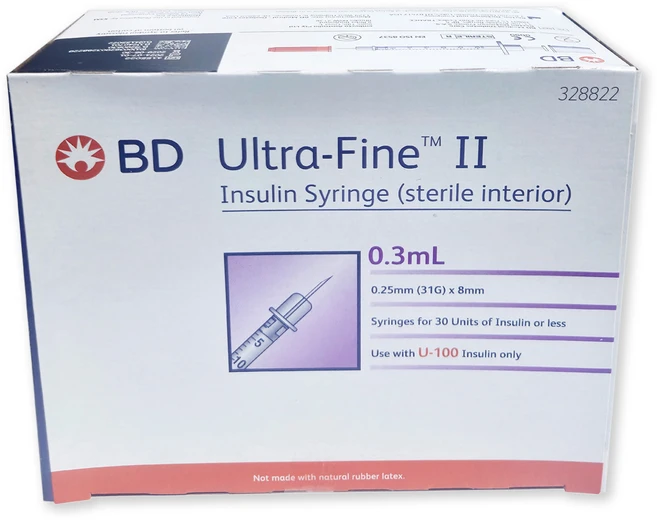 BD 인슐린 주사기 0.3ml 31G x 8mm (328822) 1단위 100개입, 1박스 - 쿠팡