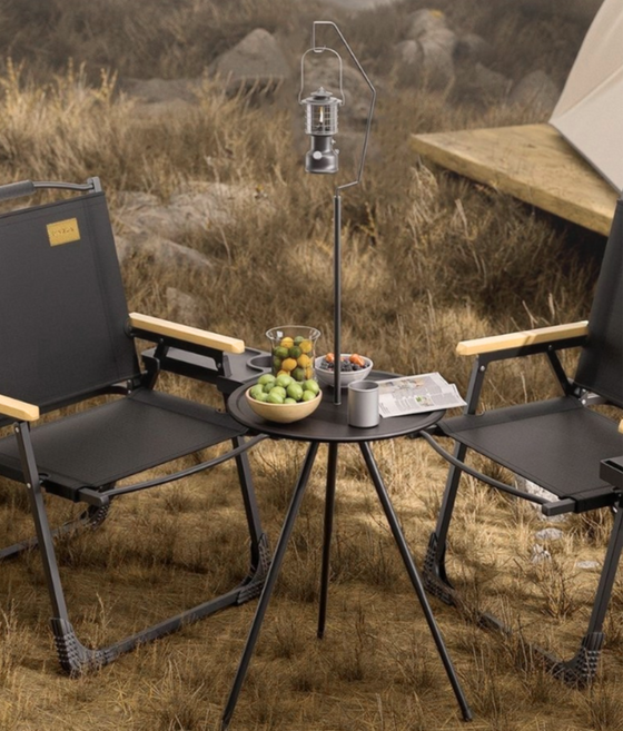 제이에스리빙 랜턴걸이형 캠핑 사이드 보조 원형테이블, 1개, 모던 블랙