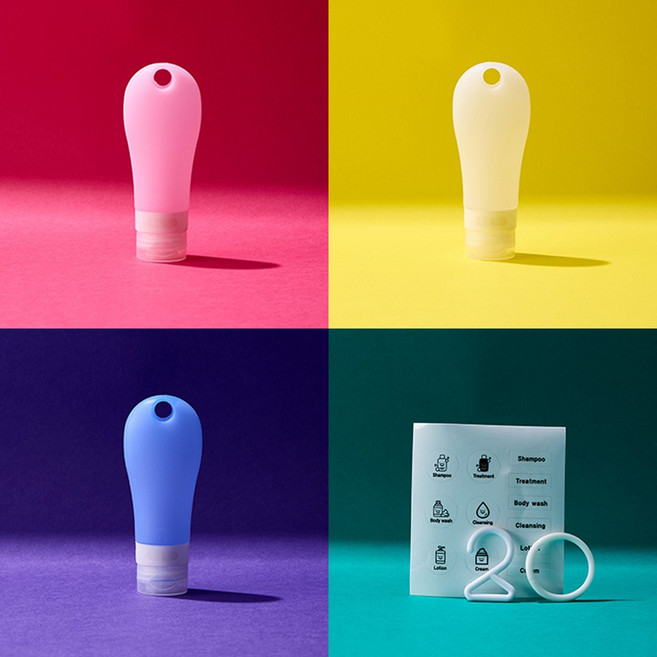 실리콘 공병 90ml 3개 세트 휴대용 여행용 수영장 화장품 샴푸 고리형 튜브용기, 1세트, 혼합색상