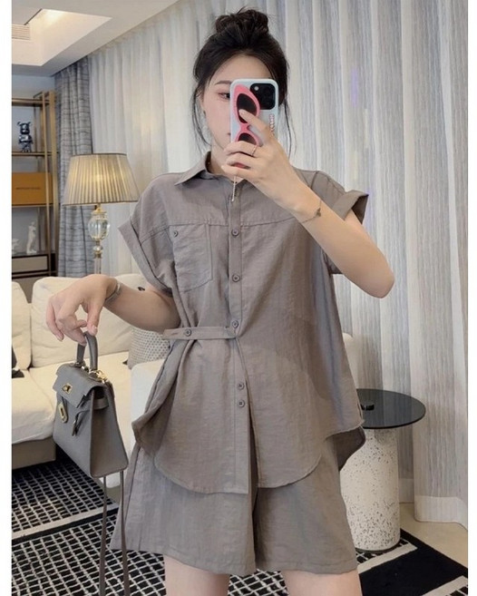 Kingfishe 여성 여름 캐주얼 투피스 반팔 셔츠 반바지 세트 사은품랜덤발송 cong717Qp3