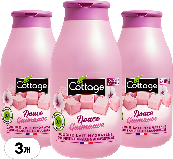 코티지 스위트 마시멜로우 모이스처 라이징 샤워 밀크 바디워시, 3개, 250ml