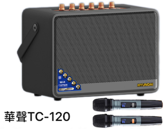 HYUNDAI 便攜式卡拉OK音響 TC120 100W 藍牙5.0, 黑色