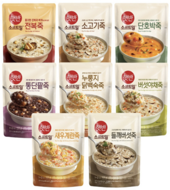 비비고 비비고 죽420g 전복 소고기 단호박 통단팥 누룽지닭백숙 버섯야채 새우계란 들깨버섯, 420g, 8개