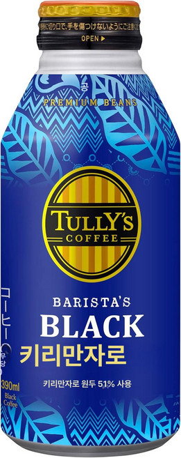 TullYs 블랙커피 킬리만자로 무설탕 커피보틀 390ml 24개, 1L
