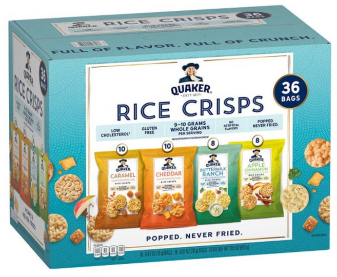 직구 퀘이커 라이스 크리스피 홀 그레인 4가지맛 믹스 36개입 Quaker Rice Crisps Variety Pack (36 pk.), 1개, 808g