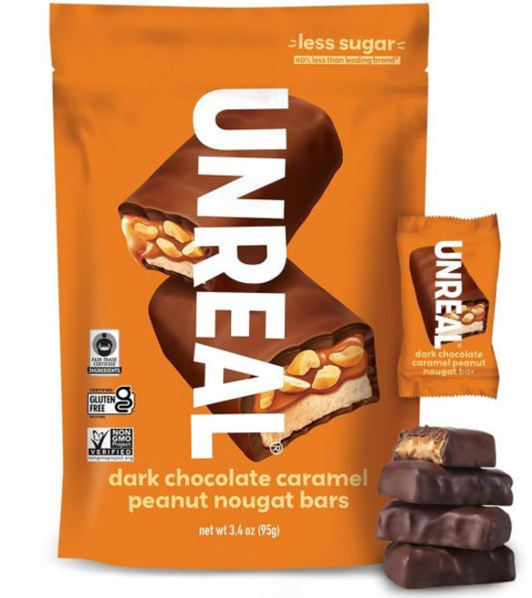 카라멜 UNREAL 다크 초콜릿 땅콩 누가 바 1봉지 70% 유기농 재료 공정 거래 비변형 옥수수 시럽 없음 설탕 알코올 대두 3.4온스, 1, 95g