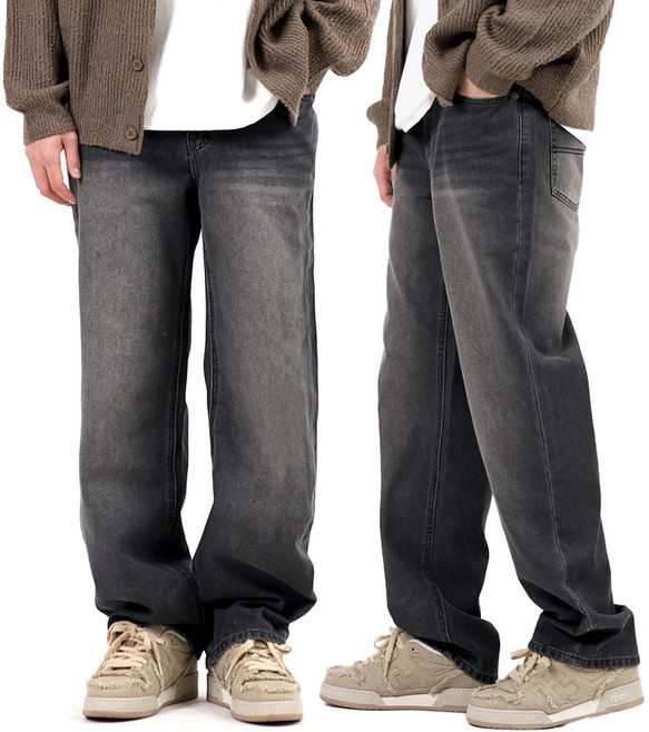 비브레이커스 남자 와이드 청바지 워싱 데님 팬츠
