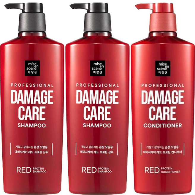 미쟝센 데미지 케어 로즈프로틴 샴푸 680ml x 2개 + 린스 680ml x 1개 혼합구성 극손상케어 손상모발용, 1세트