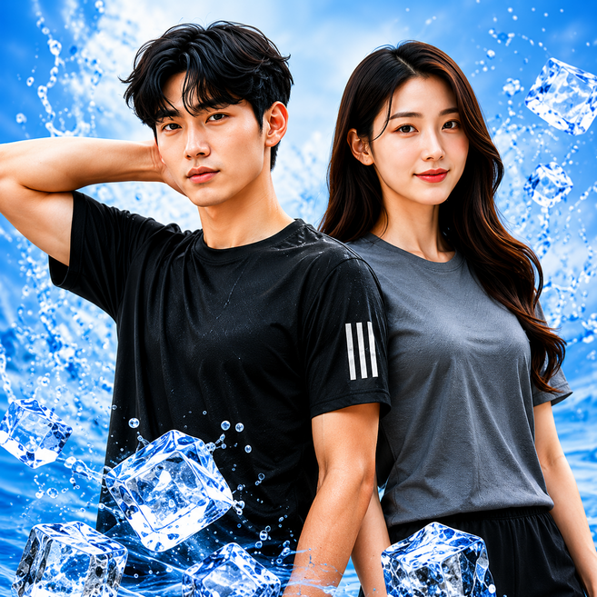 린델 1+1+1 땀안나는 아이스 쿨링 기능성 빅사이즈 반팔티 흡한속건 무지 작업복 운동복