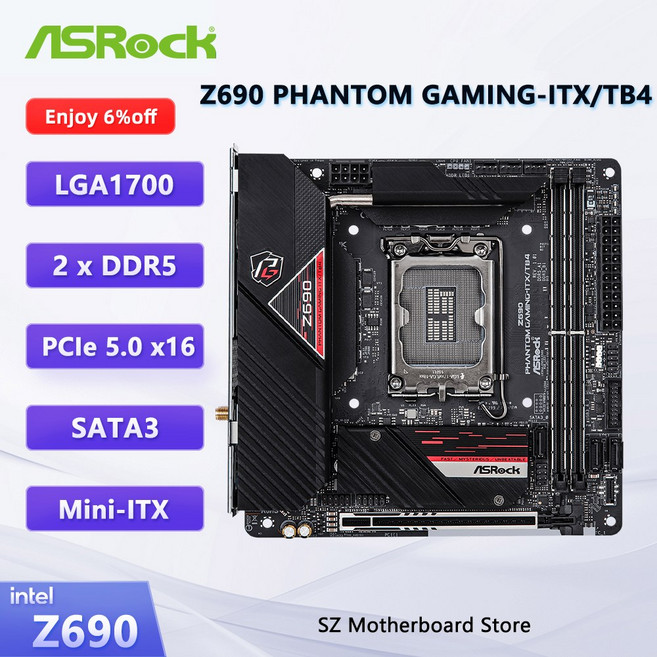 ASROCK Z690 PHANTOM GAMING I5 ITX CPU I9 미니 12600K ITX TB4 코어 지원 DDR5 마더보드 13900K 인텔 96GB 12900K
