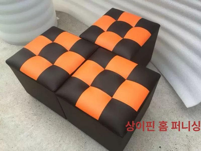 1인용 사각가죽스툴 의자 쇼파, 1개, 40x40x40 블랙 앤 오렌지