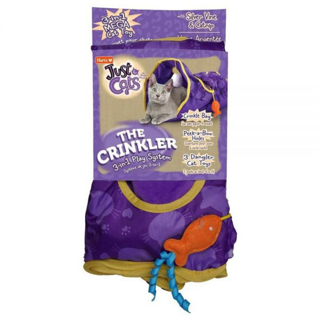 Hartz Just for Cats The Crinkler 3-in-1 메가 고양이 장난감 실버 덩굴 및 개박하 크링클 백 피카부 구멍 댕글러 장난감 3개, Hartz Just for Cats The Crinkl