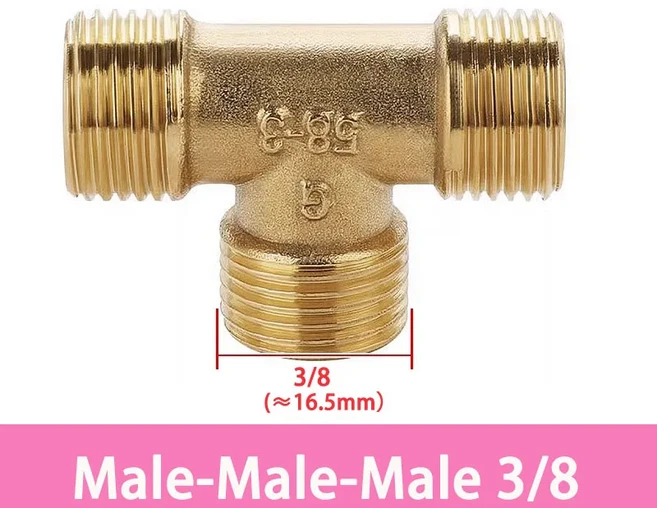공압 배관 황동 피팅 암나사 티 피팅 수나사 티 구리 연결 수 유 다용도 어댑터 티형 1/8 1/4 3/8 1/2 3/4 BSP 직각 측면 분기 TEE 타입, [10] M-M-M-3