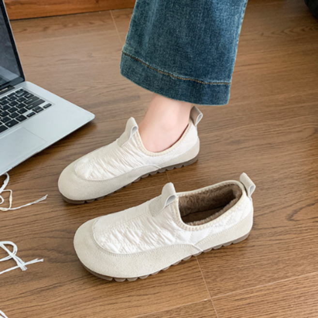 컴포트 여성 솜 푹신 구름슈즈 털 플랫 발편한 신발 할머니 엄마 이모 언니 패션 방한 보온 슬립온 캐주얼 신발