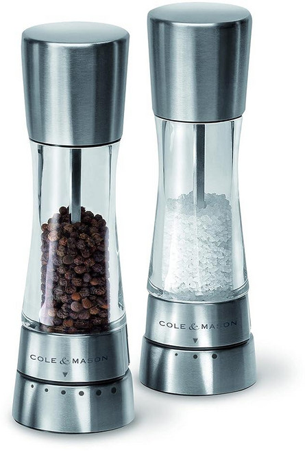 Cole and Mason Gourmet Precision Derwent 소금 및 후추 밀 선물 세트 - 수동 그라인더 높이 19cm 스테인리스 스틸 아크릴 & 217337, 밀 세트