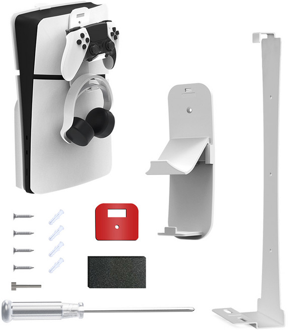 반센트 PS5 슬림 벽걸이 거치대 플스5 듀얼센스 브라켓 받침대 벽 선반 스탠드, 1개, 화이트, 플스5 슬림(ps5 slim)