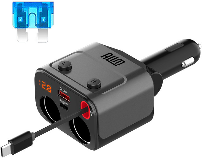 아림 차량용 릴타입 스위치 2구 멀티 시거잭 소켓 C타입 초고속 충전기 볼트게이지