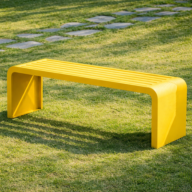[당일출고] 비비드 150cm 야외벤치 정원벤치 카페 테라스 포토존 대기 벤치의자 철제 공원 웨이팅벤치, 옐로우