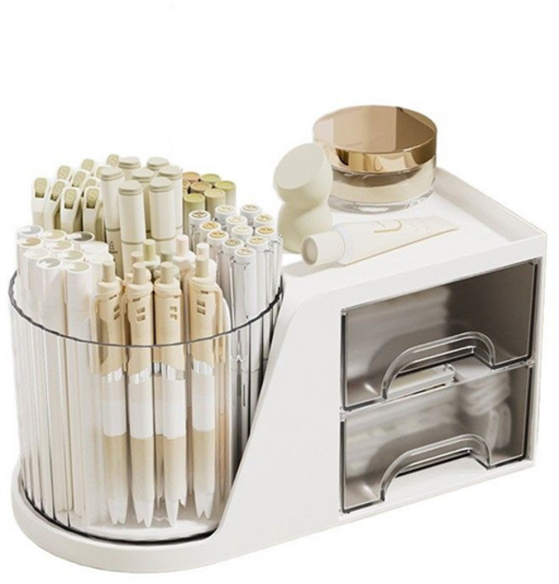 멀티네스크 탁상 회전 브러쉬 수납함 화장품 필통 선반, 화이트, 1개