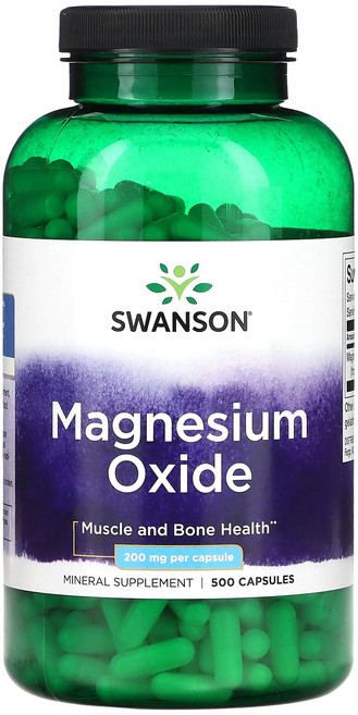 Swanson 산화 마그네슘 400mg 캡슐 500정(캡슐 1정당 200mg, Swanson산화마그네슘400mg캡슐500정캡슐1정당2, 1개, 500정