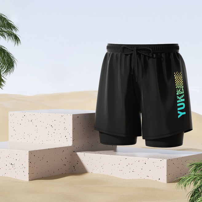 수영복 남성 이중 레이어 반바지 비치 반바지 운동복 바지 안심 자외선 차단 노 피팅감 수중 디자인