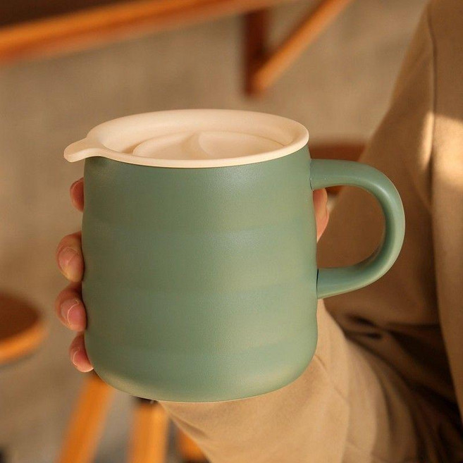 馬克杯 附蓋 保溫杯 辦公室水杯 咖啡杯, 綠色, 1個