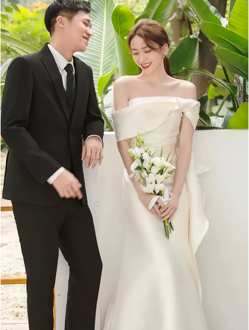 프렌치 심플 홀터넷 2way 웨딩드레스 스냅촬영 브라이덜샤워 원피스 (스몰웨딩/리마인덩/이브닝드레스) E-003