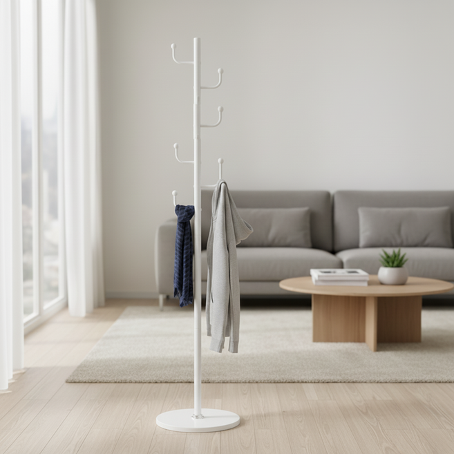 리빙코아 스마트 천연대리석 스탠드 옷걸이 행거 버블형, 화이트