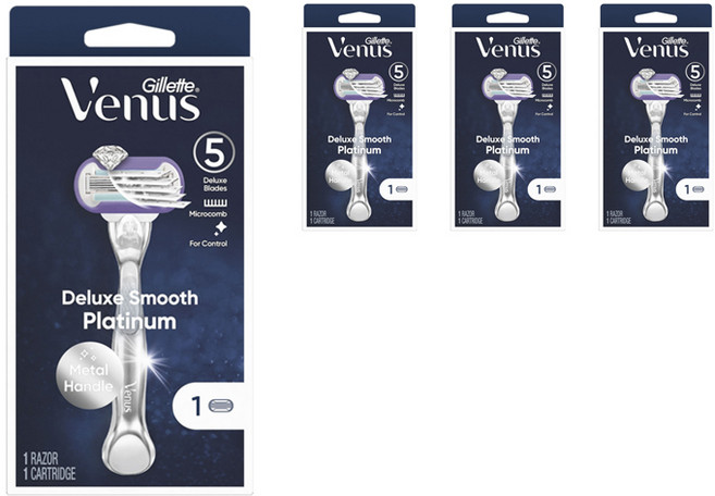 질레트 비너스 디럭스 스무스 플래티넘 여성용 면도기, 4개, 1개입