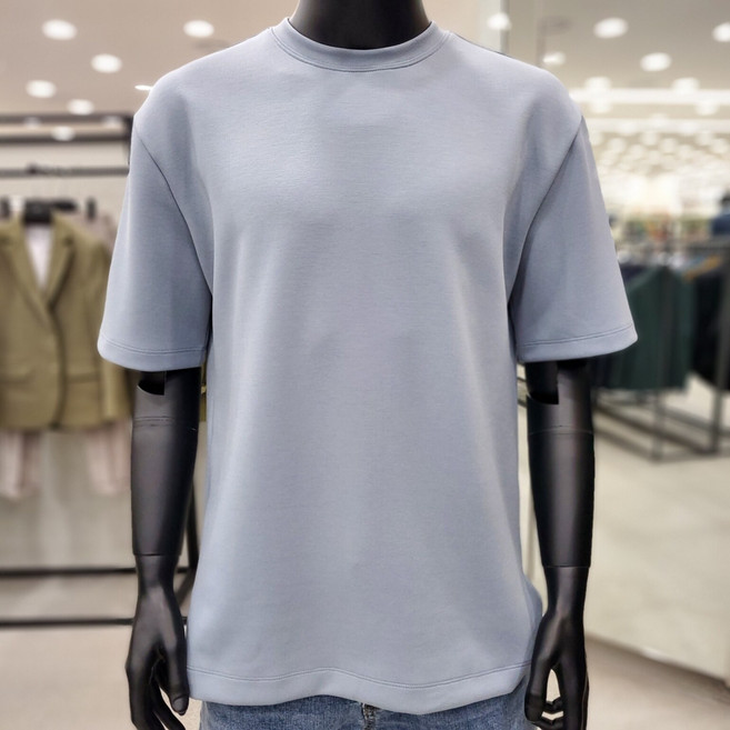 바쏘옴므 블루 라운드넥 베이직 스판 반팔 티셔츠 WSY2GK16A_JK