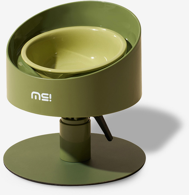 MIAMIA 고양이 밥그릇 강아지 식기 높이조절 도자기, 1세트, 모스 그린