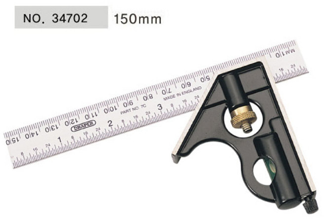 34702 (150mm) 드레이퍼 콤비네이션스퀘어 inch와 mm 수평자 토탈공구, 1개