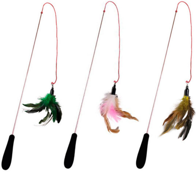 쥬쥬베 2단 깃털 낚시대 고양이 장난감, 그린, 1개