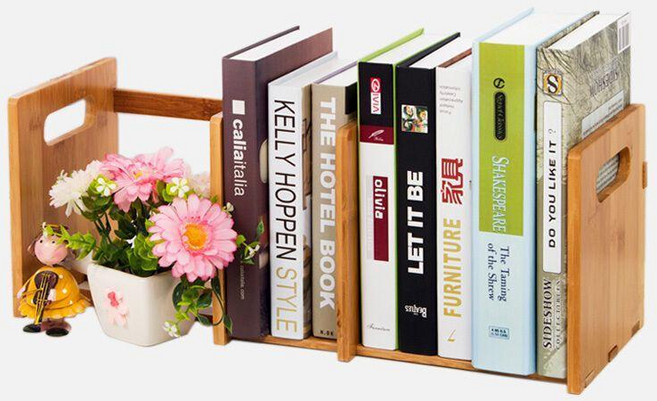 簡易桌面書架桌上學生置物架層架書桌小型迷你實木可伸縮收納書架, 無抽屜伸縮書架長32-60