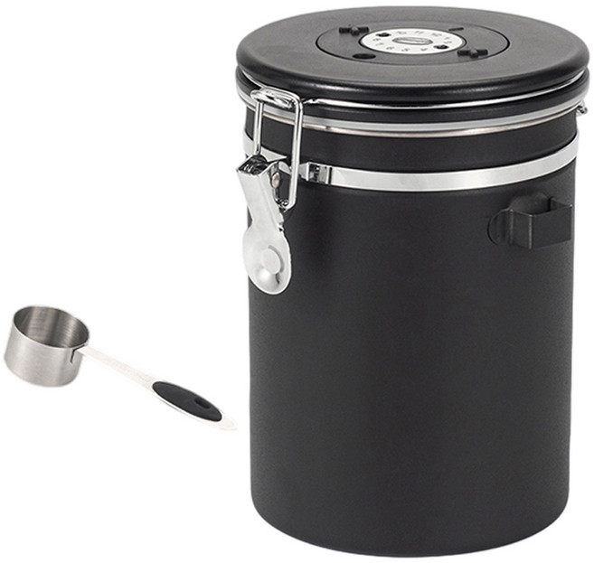 SHUNFA 304 스테인리스 커피 원두 밀폐용기 1.8L, 1개, 매트 블랙