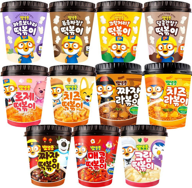 뽀로로 컵 떡볶이 11개맛 혼합 (짜장+치즈+로제+크림 외 맛별 1개씩), 11개, 116g
