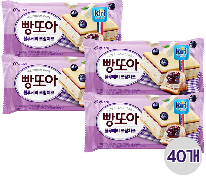 빙그레 빵또아 블루베리 크림치즈, 40개, 180ml