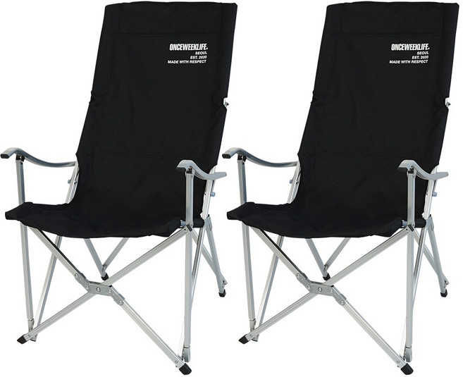 원스위크라이프 롱 릴렉스 캠핑의자 특대 실버프레임, 블랙, 2개