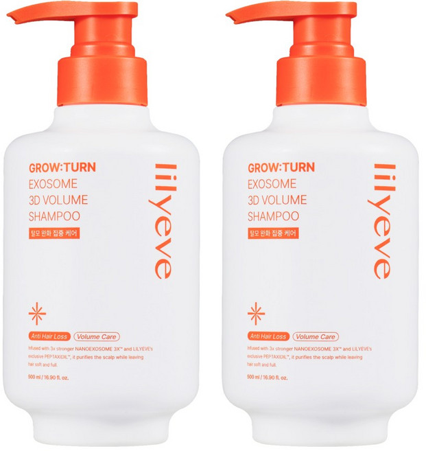 릴리이브 그로우턴 1위 탈모 샴푸 3D 볼륨 대용량 여성 남성 두피 완화, 500g, 2개